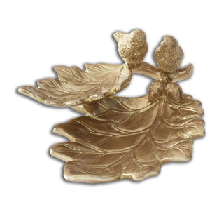 Gold Resin Leaf Tray with Birds bird