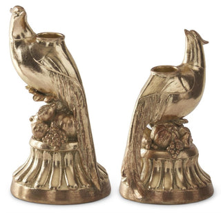 Gold Resin Pheasant Taper Candleholder Assorted