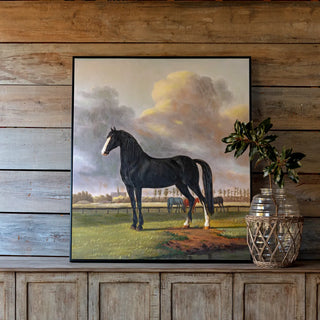 Grand Cheval Remarque Floating Canvas black horse white face farm cloud