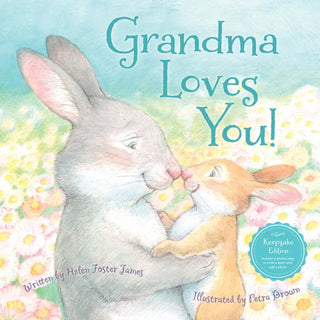 Cover of the 'Grandma Loves You!' picture book, showing an illustration of a bunny and a baby bunny with flowers in the background. Grandma Loves You! Hardcover Picture Book