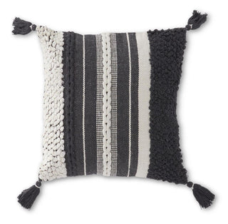 Gray & Cream Loom Woven Pillow with Tassels 20"