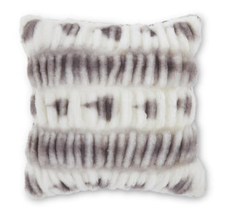 Gray & White Ribbed Vegan Fur Pillow 18" plush soft