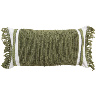Green Braided Stripe Down Alternative Lumbar Pillow fringe green white