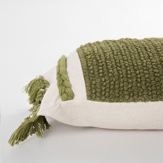 Green Braided Stripe Down Alternative Lumbar Pillow white ivory knit fringe