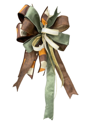 Green & Brown Color Block Bow orange gold velvet fall autumn sage