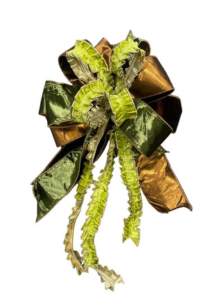 Green & Brown Ruffled Velvet Bow fall Christmas fold