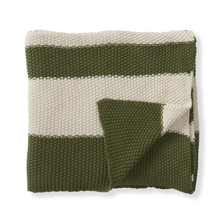 Green & Cream Striped Knit Throw Blanket