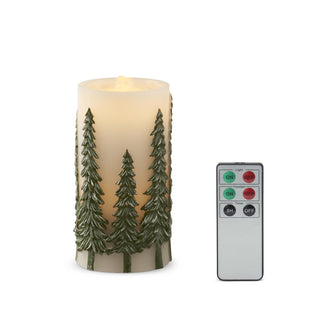 Green Embossed Trees LED Water Candle with Timer & Remote