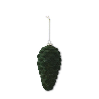 Green Flocked Blown Glass Pinecone Ornament