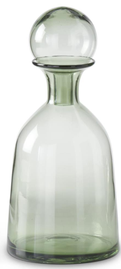 Green glass decanter with spherical stopper on a white background. Green Glass Vase with Stopper Assorted