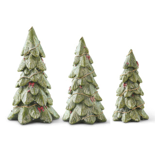 Green Glitter Tree with Gold Garland and Red Bows Assorted