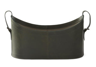 Green Leather Oval Basket with Adjustable Handles