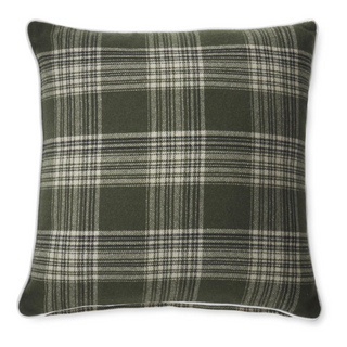 Green Plaid Wool Square Pillow with White Piping  fall christmas