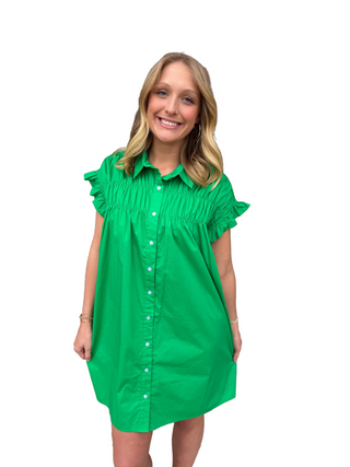 Green Short Sleeve Woven Dress
