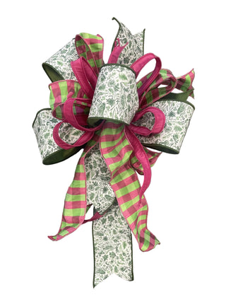 Green & White Floral and Pink Bow rabbit chinoiserie pink lime green plaid fuchsia