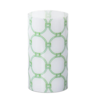 Green & White Link Glass Candle Slip Cover