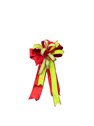 Green & White Stripe w/Red & Lime Green Bow