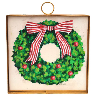 Green Wreath with Red Bow and Balls Mini Metal Art