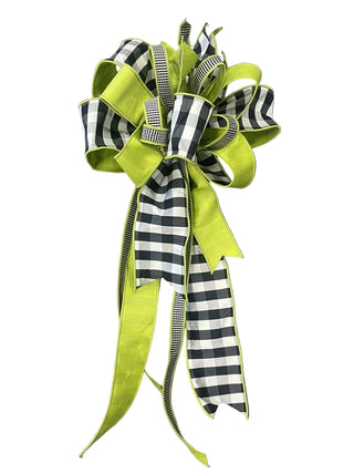 Green and Black Check bow faux dupion gold lime black and white