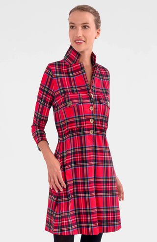 Gretchen Scott Alli Dress Duke of York red tartain plaid gold buttons