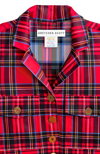 Gretchen Scott Alli Dress Duke of York red tartan plaid gold buttons breast pockets