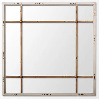 Gridded Square Mirror gold antique white distress