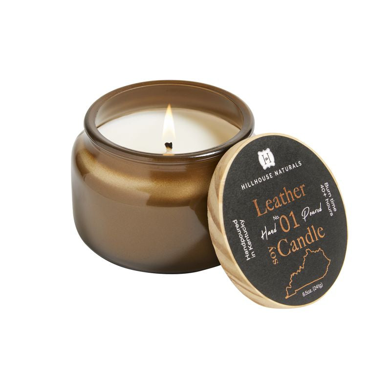 Hillhouse Naturals Leather Candle in Brown Jar with Wooden Top