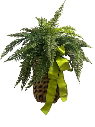Half Basket with Fern and Green Ribbon door Spring