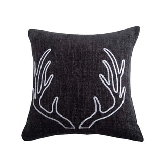 Hamilton Gray Chenille Embroidered White Antler Pillow 18"x18" deer