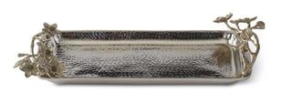 Hammered Silver Metal Tray with Gold Metal Floral Handles Assorted flower