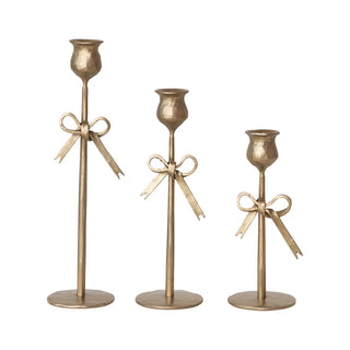 Hand-Forged Iron Taper Holders w/ Bow, Antique Gold Finish, Assorted