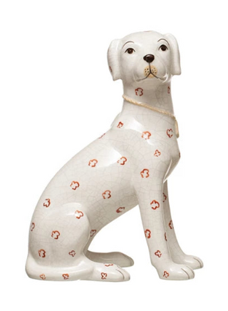 Hand-Painted Ceramic Dog Assorted white with red accents