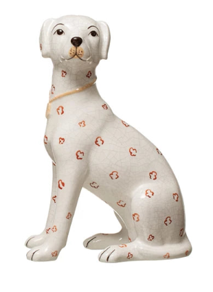 Hand-Painted Ceramic Dog Assorted white with red and black