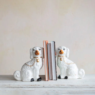 Hand-Painted Dolomite Vintage Reproduction Staffordshire Dog Assorted white with gold chain