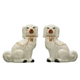 Hand-Painted Dolomite Vintage Reproduction Staffordshire Dog Assorted white with gold chain