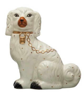 Hand-Painted Dolomite Vintage Reproduction Staffordshire Dog Assorted face left cream with gold chain
