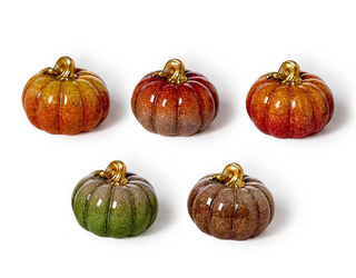 Hand-Painted Resin Pumpkin Assorted fall orange red yellow green brown gold stem