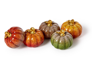 Hand-Painted Resin Pumpkin Assorted fall orange red yellow green brown gold stem