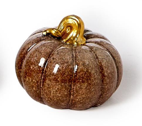 Hand-Painted Resin Pumpkin Assorted fall brown gold stem
