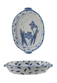 Hand-Painted Stoneware Baker with Handles and Floral Design Assorted Styles blue and white flower flowers