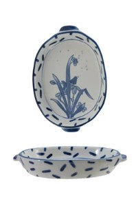 Hand-Painted Stoneware Baker with Handles and Floral Design Assorted Styles blue and white flower