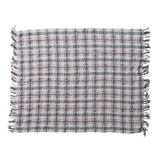 Hand-Woven New Zealand Wool Slub Throw with Fringe gray plaid Christmas