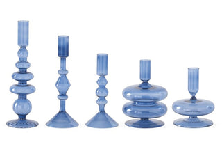 Handmade Blue Glass Modern Taper Candleholder Assorted