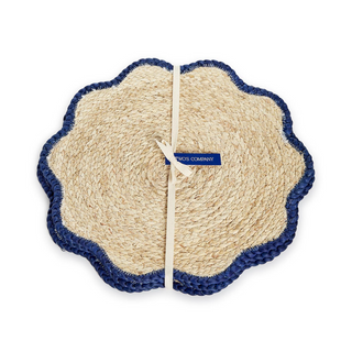 Handwoven Scalloped Edge Placemats Set of 4 navy blue edge seagrass