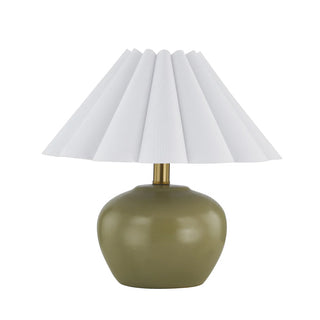 Harlow Table Lamp gold stem olive green ceramic scalloped pleated white shade