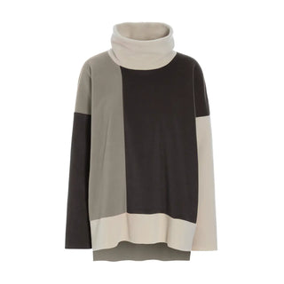 Henriette Steffensen Sweater Patch in Chocolate/Eleph/Kit grey brown cream color block funnel neck