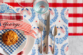 Hester & Cook American Floral Placemat red white blue stripe star flower flag