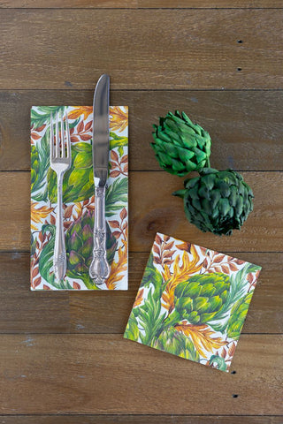 Hester & Cook Autumnal Artichokes Cocktail Napkins brown green orange fall autumn