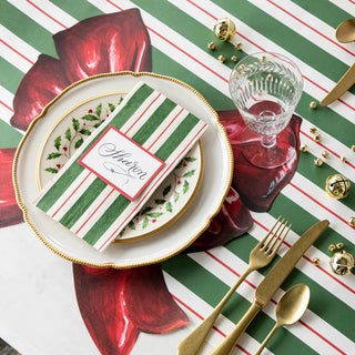 Hester & Cook Die-Cut Bow Placemats featured in a Christmas tablescape