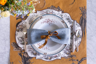 Hester & Cook Die-Cut Harvest Toile Frame Placemats pumpkin squash fall autumn dog hunting pheasant fox brown maroon yellow green